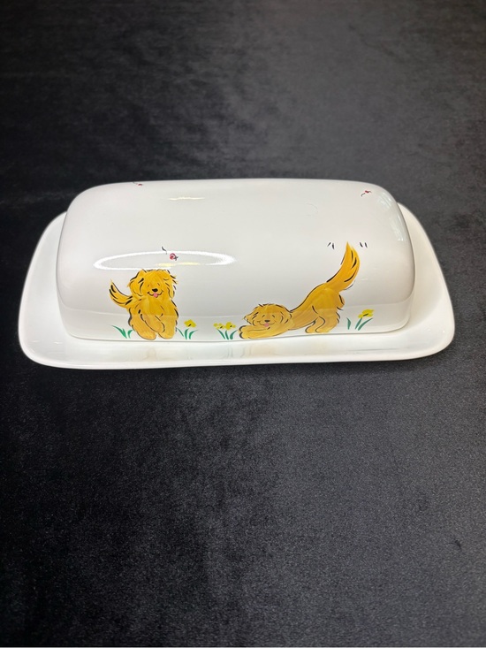 Other - Hand Painted Golden Dogs Butter Dish
